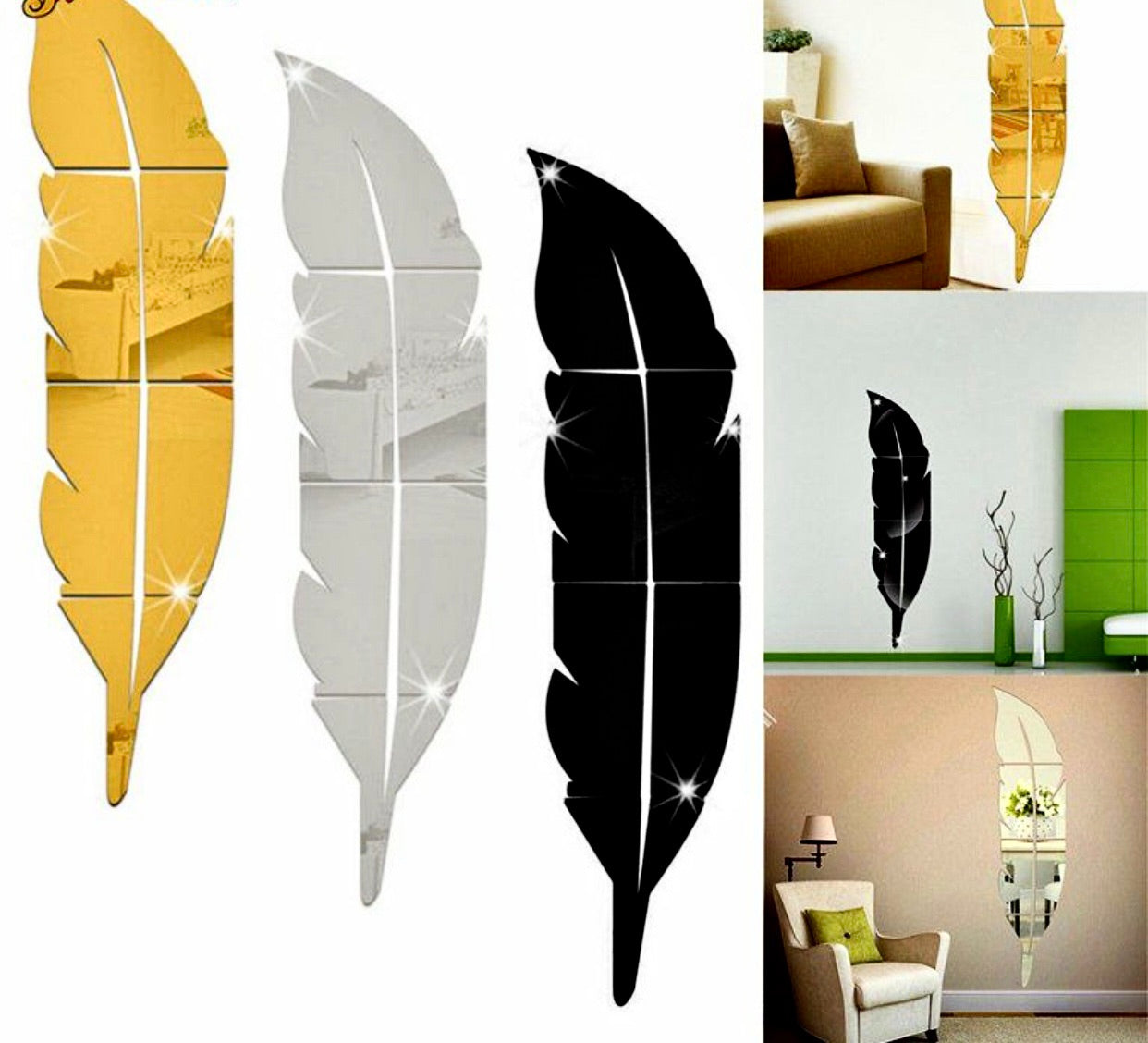3D Acrylic Leaf Mirror Wall Stickers | Modern Home Decor