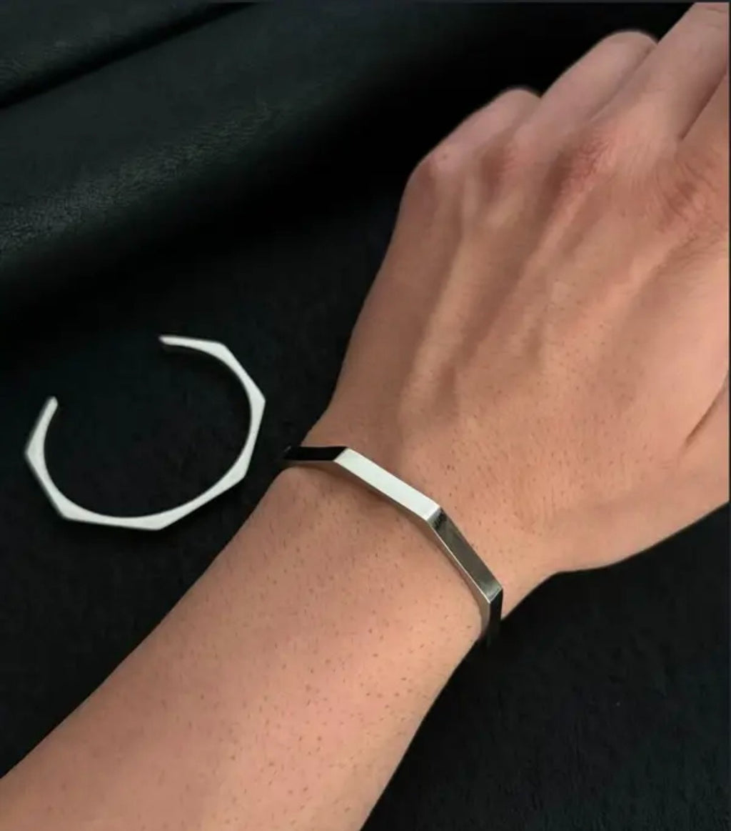 Stylish Stainless Steel Cuff Bracelet for Men – Trendy Half Open Bangle Design | Elegant Boys Bracelet