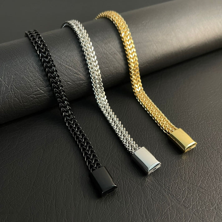 luxury Foxtail Chain Bracelet for Men/boys 8mm Silver/Gold/Black Colour