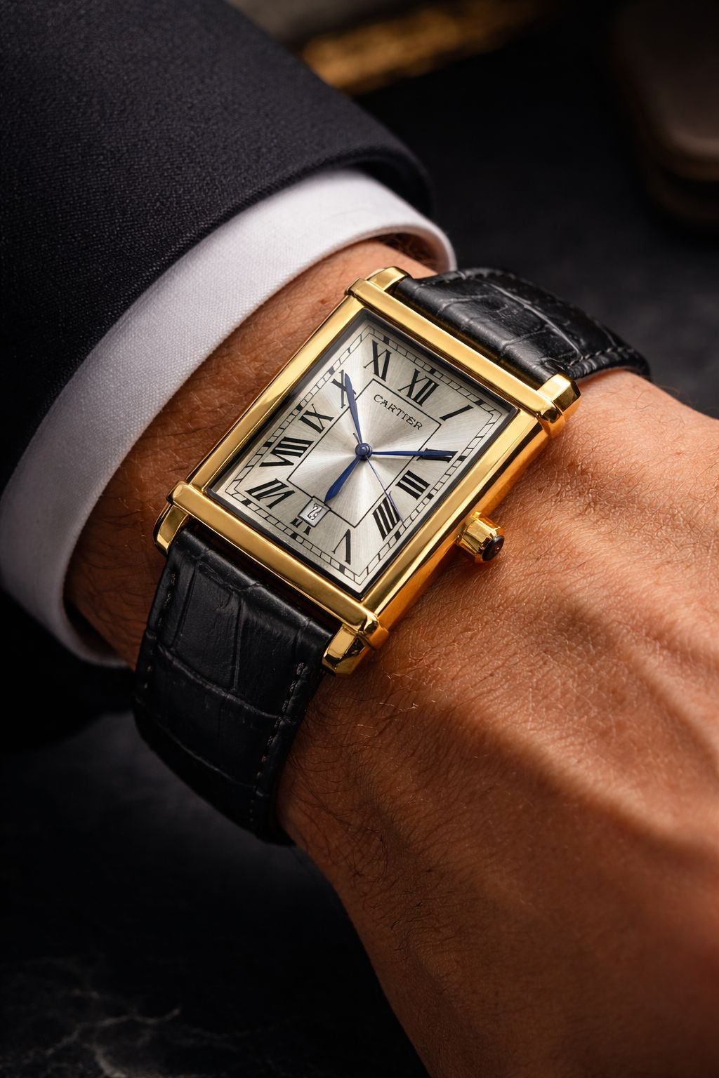 Classic Business Style Watch for Men | Elegant Tank Design with Date Display