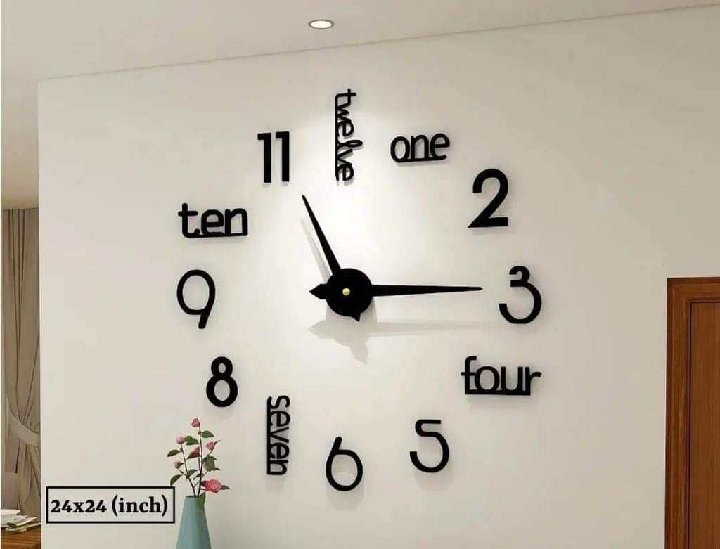 24" Modern 3D Wooden Wall Clock – Large Quartz Home Decor