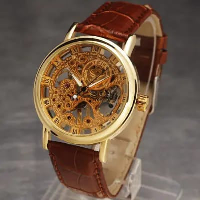 Leather Skeleton Watch for Men | Double Sided Glass Design | Premium Leather Strap | Luxury Automatic Style