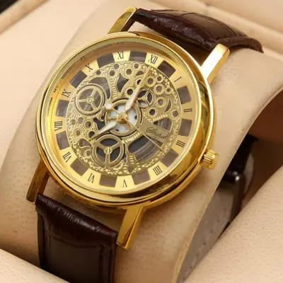 Leather Skeleton Watch for Men | Double Sided Glass Design | Premium Leather Strap | Luxury Automatic Style