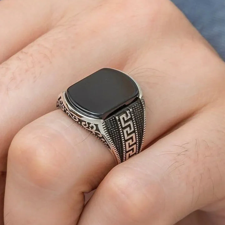 Luxury Turkish Style Black Stone Ring for Men | Premium Italian Design