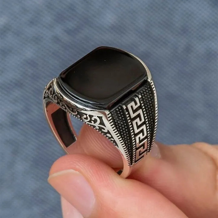 Luxury Turkish Style Black Stone Ring for Men | Premium Italian Design