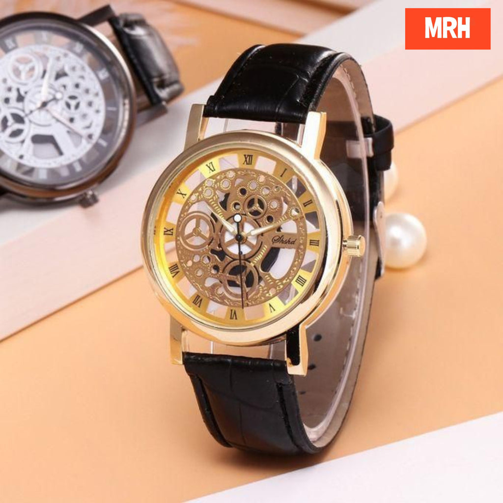 Leather Skeleton Watch for Men | Double Sided Glass Design | Premium Leather Strap | Luxury Automatic Style