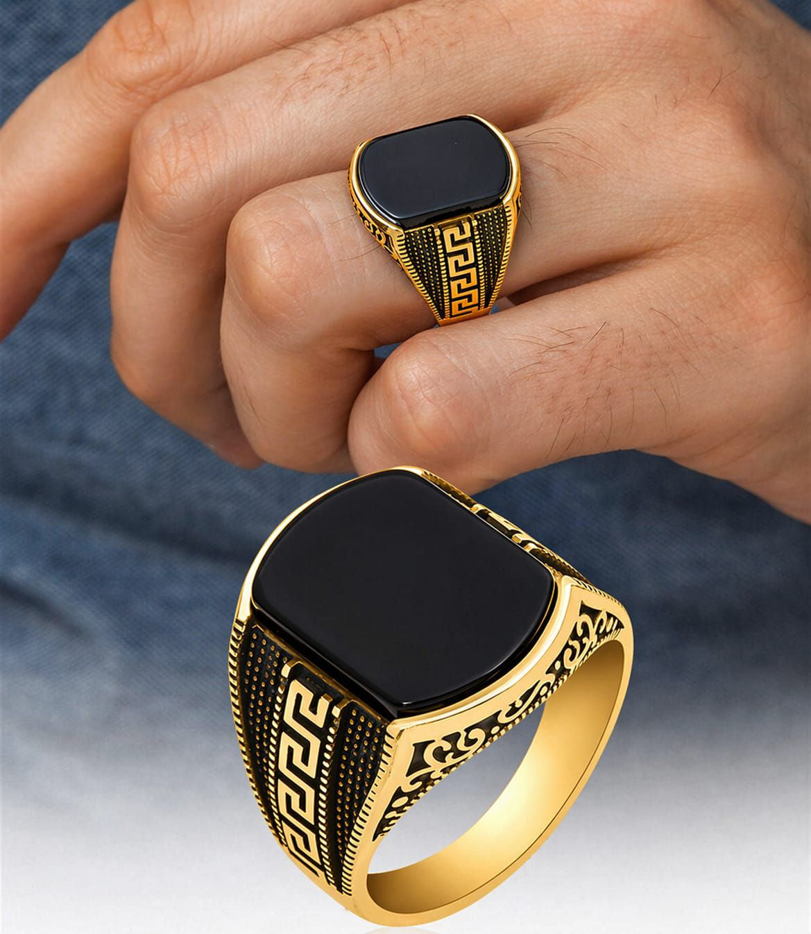 Luxury Turkish Style Black Stone Ring for Men | Premium Italian Design