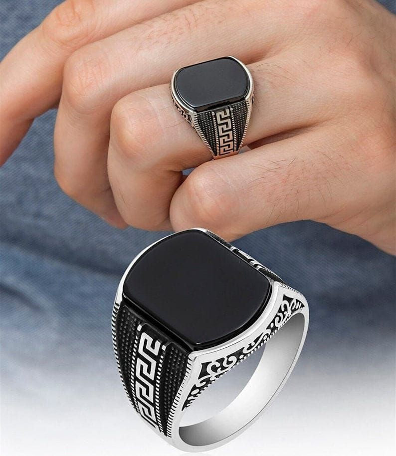 Luxury Turkish Style Black Stone Ring for Men | Premium Italian Design