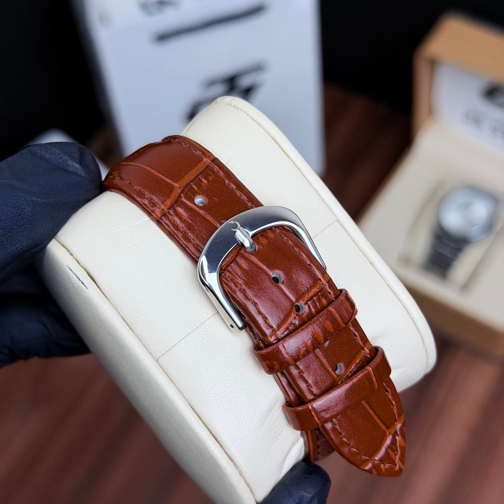 Old Money Tank Style Watch for Men | Premium Silver Case | White Dial | Black Brown Strap